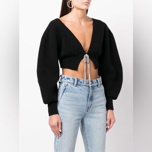 NWT Alexander Wang V Neck Cropped Cardigan w/ Crystal Tie Embellished Sweater XS